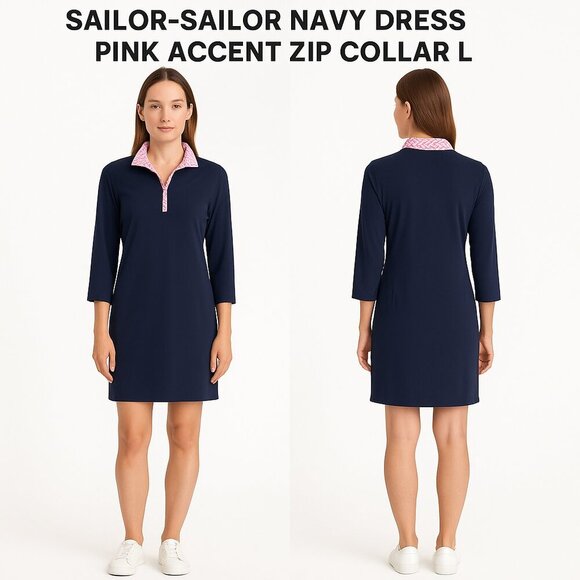 SAILOR-SAILOR NAVY DRESS PINK ACCENT ZIP COLLAR L - Picture 1 of 9